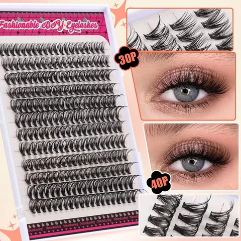 DIY Cluster Eyelash Extension Kit Natural Curling Synthetic Fiber Large Capacity Segmented False Lashes With Bond And Seal