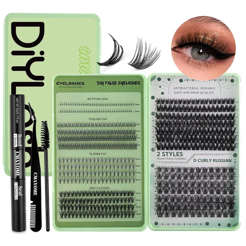 DIY Individual Eyelash Clusters Kit Synthetic Fiber Mixed Lengths With Lash Bond Seal And Remover Professional Eye Makeup Tools For Women