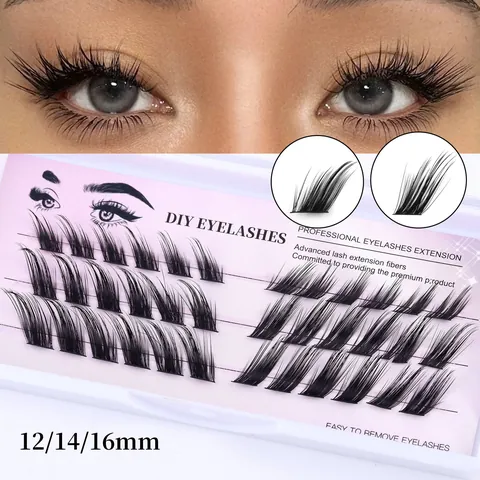 Kit Profesional de Extensión de Pestañas en Racimo DIY de Fibra Sintética Pestañas Postizas Naturales Densas Curvatura C D Con Juego de Sellado Adhesivo Pinza y Cepillo para Maquillaje de Mujer