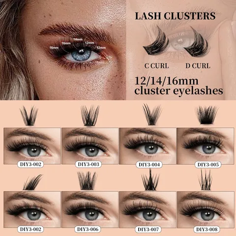 Kit Profesional de Extensión de Pestañas en Racimo DIY de Fibra Sintética Pestañas Postizas Naturales Densas Curvatura C D Con Juego de Sellado Adhesivo Pinza y Cepillo para Maquillaje de Mujer
