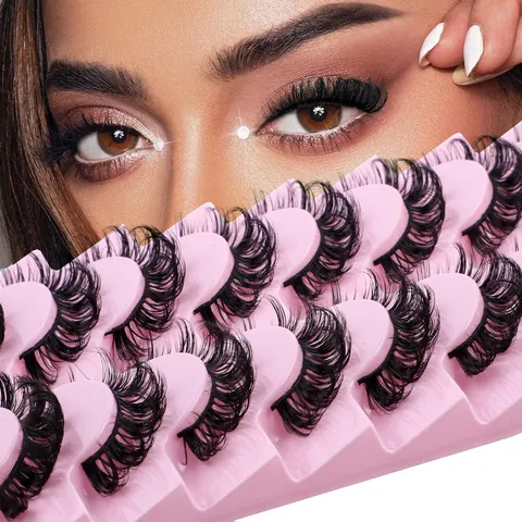 Ciglia Finte 3D Russian DD Curl in Fibra Sintetica Folte Voluminose Effetto Occhio di Gatto Doll Eye Wispy Riutilizzabili per Trucco Donna