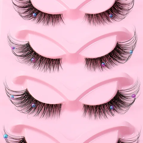 Handmade Artificial Pearl Decorative False Eyelashes Transparent Stem 8D Faux Mink Lashes For Stage Wedding Party Makeup Women Beauty