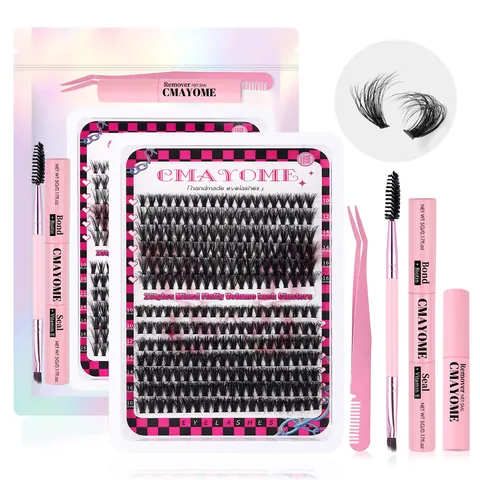 Kit Extension de Cils DIY Cils en Grappe 30D 40D 50D 60D 80D Mix 10 À 16 Avec Bond Seal Dissolvant Pince Pinceau Fibre Synthétique Volume Kit Cils