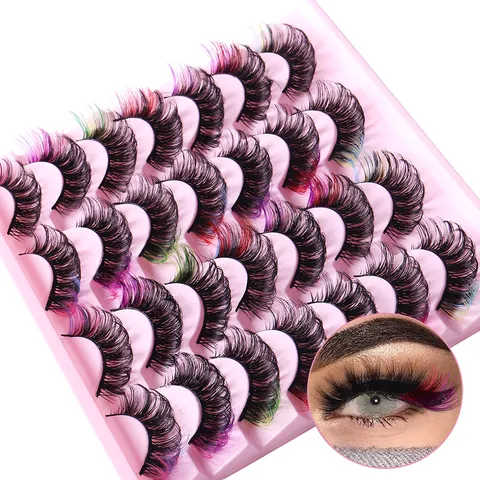 Pestañas Postizas de Colores en Capas 3D Curvatura D Faux Mink Hechas a Mano Pestañas Gruesas Entrecruzadas para Maquillaje de Fiesta