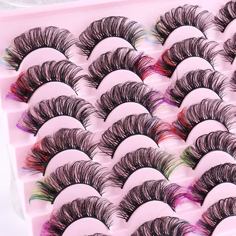 Pestañas Postizas de Colores en Capas 3D Curvatura D Faux Mink Hechas a Mano Pestañas Gruesas Entrecruzadas para Maquillaje de Fiesta