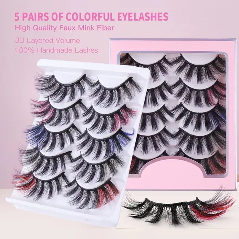 Handmade Faux Mink False Eyelashes 3D Layered Volume Colorful Thick Curled Lashes For Stage Party Makeup Women Beauty