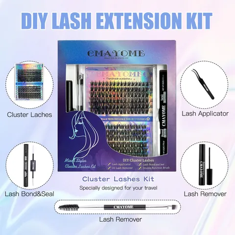DIY Segmentierte Falsche Wimpern Russisches D-Schwung Gemischte Länge Cluster Mit Bond Seal Kleber Entferner Pinzette Bürste Profi Makeup Tools