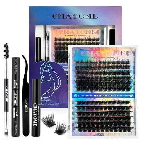 DIY Segmentierte Falsche Wimpern Russisches D-Schwung Gemischte Länge Cluster Mit Bond Seal Kleber Entferner Pinzette Bürste Profi Makeup Tools