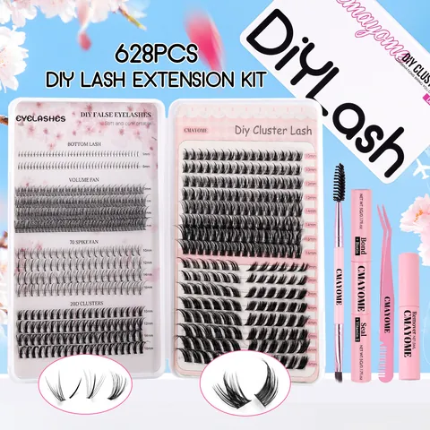 DIY Lash Extension Kit Segmented Cluster Lashes With Bond Seal Remover Tweezers Brush Natural Individual Lashes Eye Makeup Set