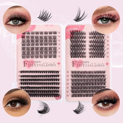 DIY Cluster Wimpern Set Mit Kleber Und Versiegelung Entferner Pinzette Natürlich Voluminös D Curl Synthetikfaser Wimpernverlängerung