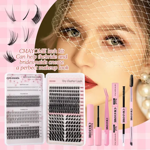 DIY Lash Extension Kit Segmented Cluster Lashes With Bond Seal Remover Tweezers Brush Natural Individual Lashes Eye Makeup Set