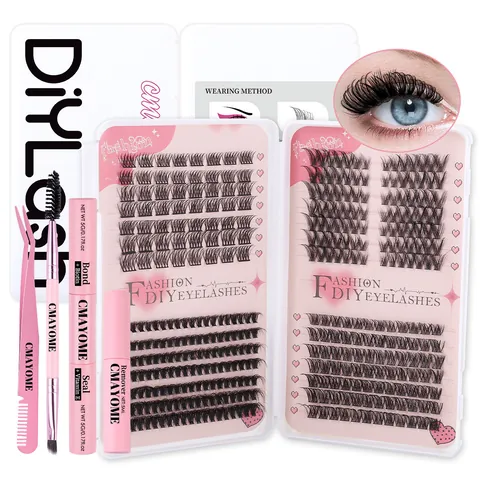 DIY Cluster Wimpern Set Mit Kleber Und Versiegelung Entferner Pinzette Natürlich Voluminös D Curl Synthetikfaser Wimpernverlängerung