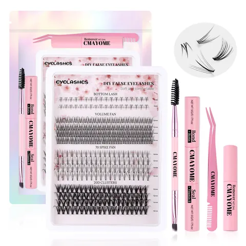 Kit de Extensión de Pestañas DIY Profesional Longitudes Mixtas Volumen Fan Spike Clusters Pestañas Postizas Segmentadas Con Pegamento Sellador Removedor Pinzas Herramientas
