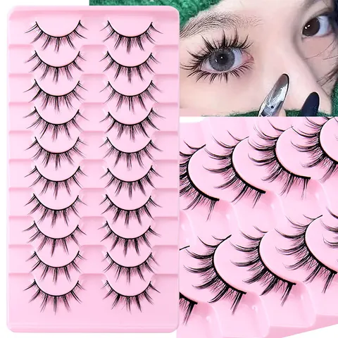 Natural Long Manga Eyelashes 3D Synthetic Fiber Wispy False Eyelashes For Big Eye Makeup Extension Barbie Fairy Lashes