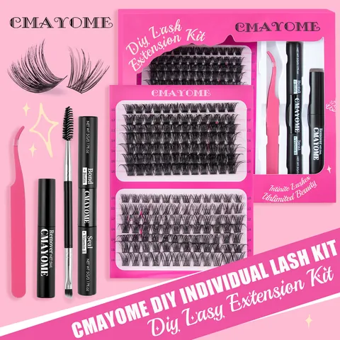DIY Κιτ Εξτένσιον Βλεφαρίδων Μεμονωμένες Ψεύτικες Βλεφαρίδες Μικτές Τούφες Με Bond Seal Αφαιρετικό Τσιμπιδάκι για Μακιγιάζ