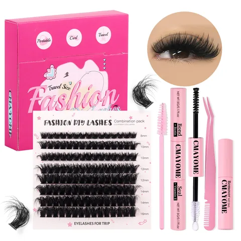 DIY Segmented Cluster False Eyelashes Extension Kit With Bond Seal Glue Remover Tweezers Brush 8-16mm Individual Lashes Travel