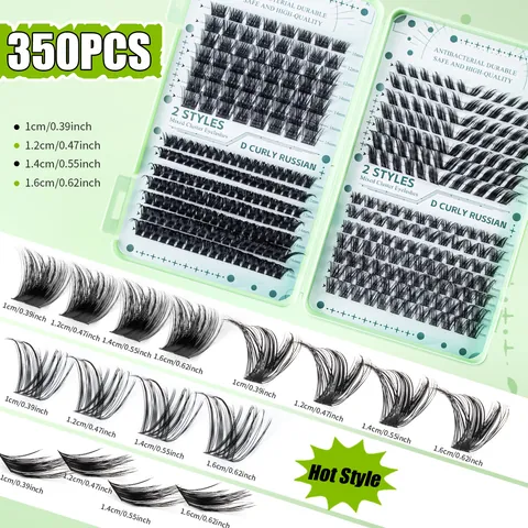 DIY Cluster Eyelashes Extension Kit Russian D Curl Individual Lashes Mixed Length With Bond Seal Remover Tweezer Makeup Tool Set