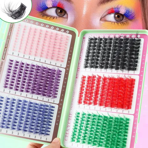 Colored DIY Individual Cluster Eyelashes Extensions D Curl Fluffy Volume Mixed Color Synthetic Fiber Segmented False Eyelashes For Women