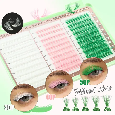 Colored DIY Individual Cluster Eyelashes Extensions D Curl Fluffy Volume Mixed Color Synthetic Fiber Segmented False Eyelashes For Women