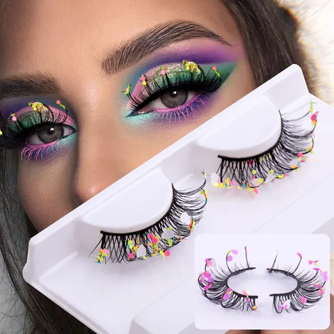 Ciglia Finte in Fibra Sintetica Dramatic Riccio Russo Decorazione Paillettes Cuore Farfalla Halloween Festa Festival Trucco Donna