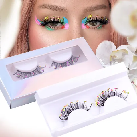 Halloween Decorative Fake Eyelashes With Colorful Sequins Glitter Butterflies Hearts 3D False Lashes Russian Curled DD Curl For Party Stage Makeup Women