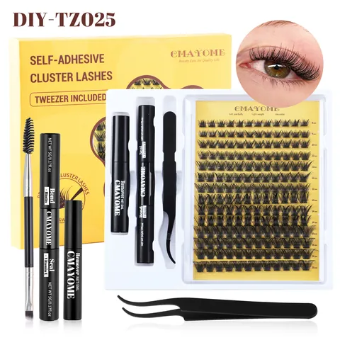 DIY Segmented Cluster Lashes Kit Natural Thick Mixed Length D Curl False Eyelashes With Bond Seal Remover Tweezers Brush