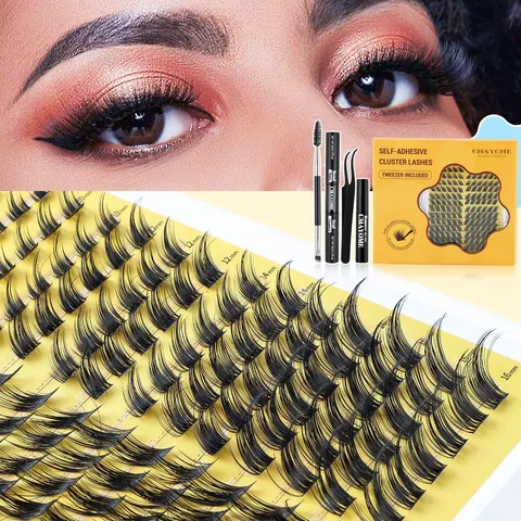 DIY Segmented Cluster Lashes Kit Natural Thick Mixed Length D Curl False Eyelashes With Bond Seal Remover Tweezers Brush