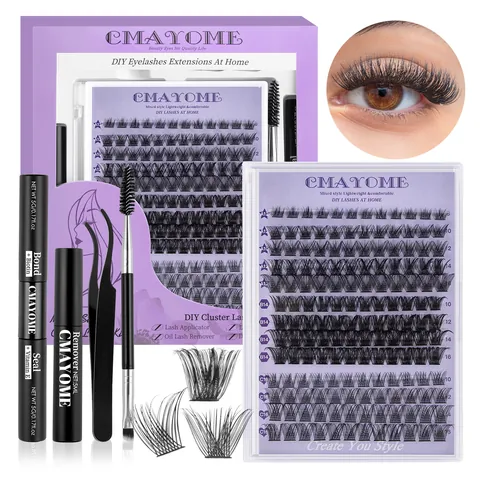 DIY Eyelash Extension Kit Cluster Lashes With Bond And Seal Remover Tweezers Brush Black False Eyelashes For Women Makeup