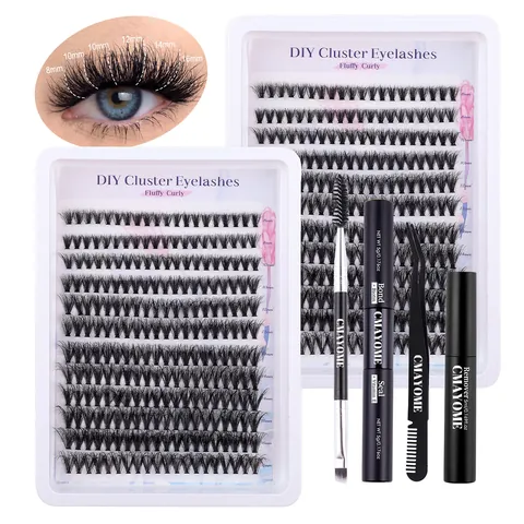 DIY Cluster Eyelashes Extension Kit Natural Thick Lash Clusters Bond Seal Glue Remover Tweezers Black Synthetic Fiber