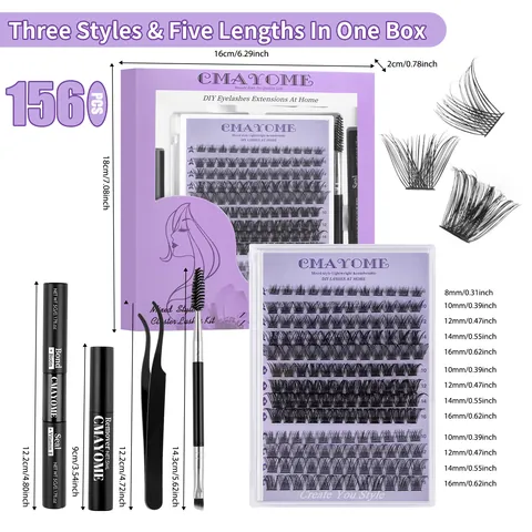 DIY Eyelash Extension Kit Cluster Lashes With Bond And Seal Remover Tweezers Brush Black False Eyelashes For Women Makeup