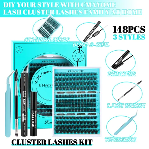 DIY Cluster Eyelash Extension Kit Mixed Length D Curl Synthetic Fiber Lash Clusters With Bond Seal Remover And Tweezers
