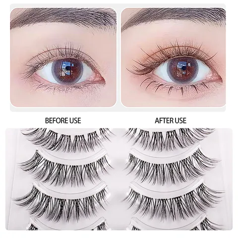 Natural Long Manga Devil Style False Eyelashes Clear Band Handmade Synthetic Fiber Eyelashes Women Daily Party Makeup Tools