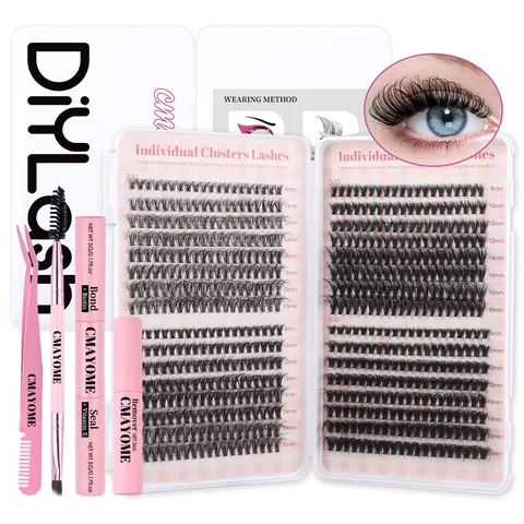 CMAYOME DIY Eyelash Extension Kit Individual Cluster Lashes Bond Seal Remover Tweezer Brush Professional Beauty Tool Kit