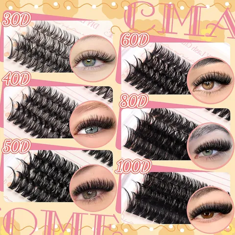 DIY Individual Lash Cluster Kit 30D-100D Mixed Dense Segmented Eyelashes With Lash Bond Seal Remover Tweezers Makeup Tool