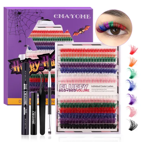 DIY Cluster Falsche Wimpern Verlängerung Kit Flauschiges Volumen Bunt Schwarz Segmentierte Wimpern Für Halloween Party