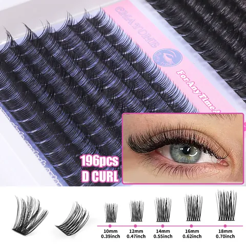 DIY Cluster Eyelashes Extension Kit Synthetic Fiber D Curl 10-18mm Mixed Volume Lashes With Bond Seal Glue Remover Tools