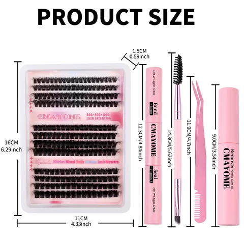 Συλλογή DIY Cluster Lash Extension Με Bond Και Seal Remover Τσιμπιδάκι Βουρτσάκι Μικτό Αφράτο Όγκο Μαύρες Συνθετικές Ίνες Βλεφαρίδες Για Γυναικείο Μακιγιάζ Ομορφιάς