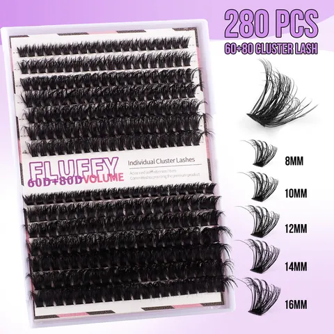 DIY Cluster Falsche Wimpern Verlängerung Kit Flauschiges Volumen Bunt Schwarz Segmentierte Wimpern Für Halloween Party