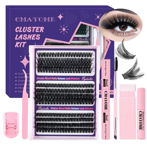 DIY Wimperverlenging Kit Natuurlijk Dik Pluizig Cluster Wimpers Gemengde Lengtes Synthetische Vezel Wimpers Met Lijm En Verwijderaar Voor Dames Make-Up