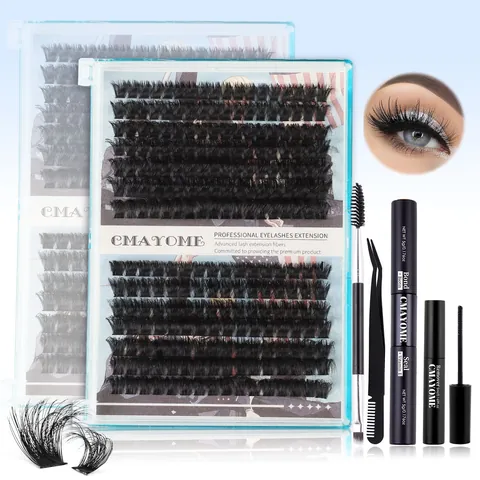 CMAYOME Kit Professionale per l'Estensione delle Ciglia a Ciuffetti Fai-da-Te Ciglia Nere in Fibra Artificiale con Bond Seal e Remover