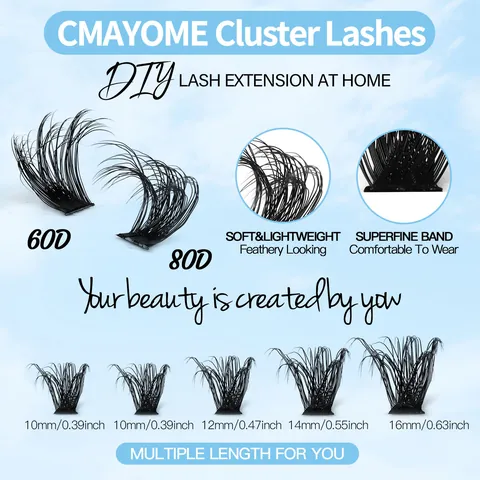 DIY Lash Cluster Extensions Kit 60D 80D Individual Eyelashes Multicolor Black Fiber False Eyelashes Glue And Remover Tool