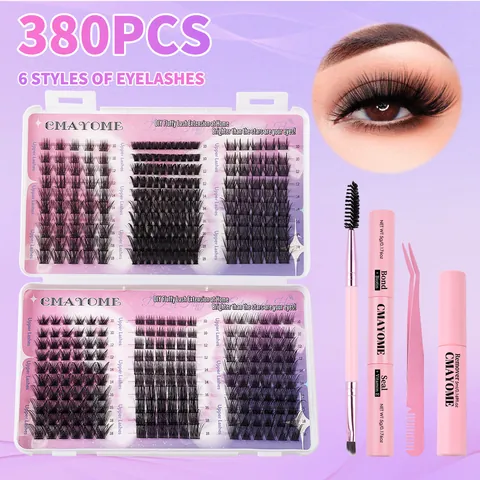 Kit Professionale per Extension Ciglia con Colla Sigillante Rimuovi Pinzette Pennello Ciglia Singole in Fibra Sintetica Nera per Donna