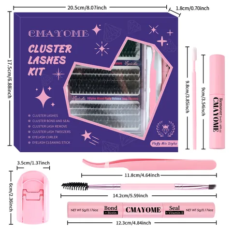 DIY Wimperverlenging Kit Natuurlijk Dik Pluizig Cluster Wimpers Gemengde Lengtes Synthetische Vezel Wimpers Met Lijm En Verwijderaar Voor Dames Make-Up