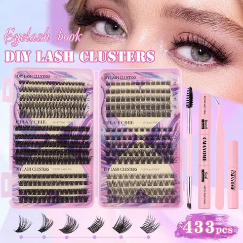 DIY Lash Clusters Extension Kit Fluffy Thick Segmented False Eyelashes Mixed Individual Lashes With Glue Remover Tweezers Brush
