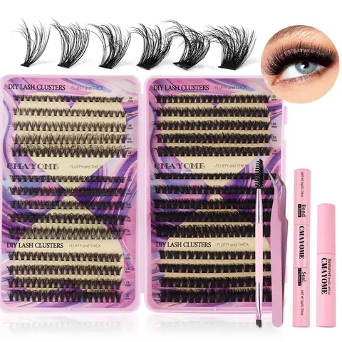 CMAYOME DIY Wimperverlenging Kit Gesegmenteerde Wimperclusters Pluizig Dikke Nepwimpers Met Bond Seal Remover Pincet Borstel Voor Dames