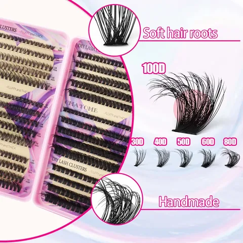 CMAYOME DIY Wimperverlenging Kit Gesegmenteerde Wimperclusters Pluizig Dikke Nepwimpers Met Bond Seal Remover Pincet Borstel Voor Dames