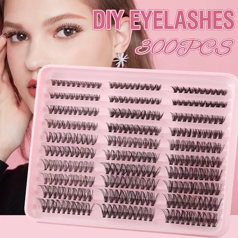 Extensión de Pestañas Individuales DIY Pestañas Segmentadas Rizadas Esponjosas de Fibra Sintética para Maquillaje Profesional Mujer