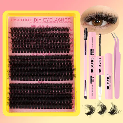 DIY Wimperverlenging Kit Cluster Lashes Met Bond Seal Remover Pincet Borstel D-Krul Synthetische Vezel Voor Vrouwen