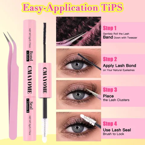 DIY Wimperverlenging Kit Cluster Lashes Met Bond Seal Remover Pincet Borstel D-Krul Synthetische Vezel Voor Vrouwen