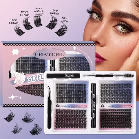 DIY Cluster Wimperverlenging Kit Met Bond Seal Verwijderaar Pincet Borstel Synthetische Vezel Pluizige 3D Valse Wimpers